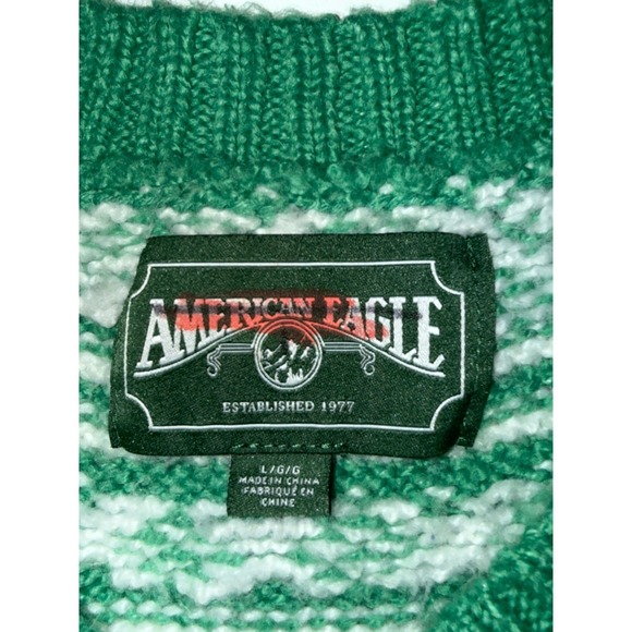 American Eagle Green Fair Isle Sweater Crewneck Snowdrift Warm Cozy Large St Pat - Picture 3 of 15